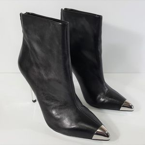 bebe NIB Leather Ankle Boots Metal Stiletto Heels